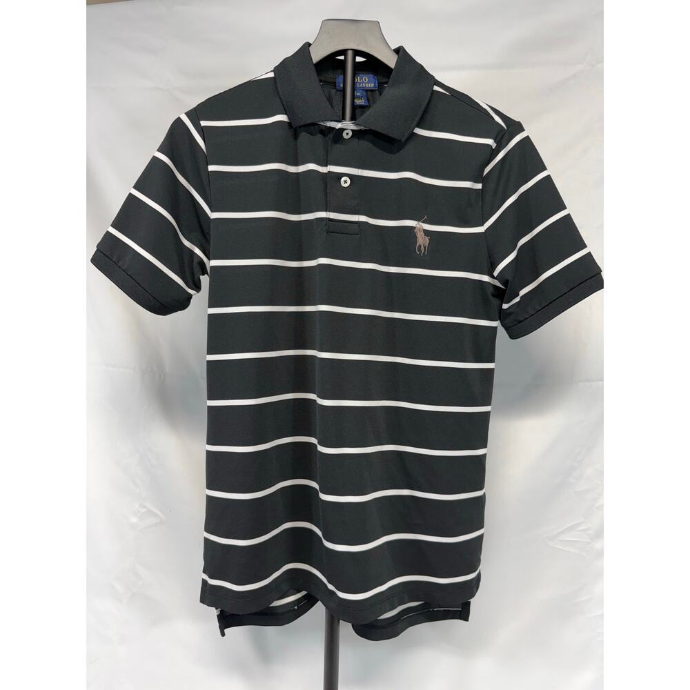 Polo Ralph Lauren Youth L Black White Striped Polo Shirt Big Pony Golf